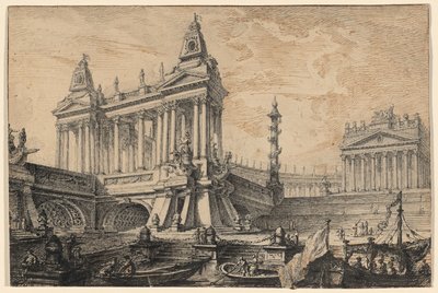 壮大な古代港の建築ファンタジー 作： Pierre Moreau