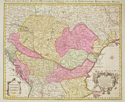 ハンガリー王国の地図、1742年（手描きの彫刻） 作： Pierre Mortier