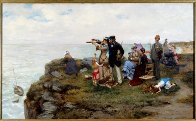 エトレタの崖 崖の上を歩く観光客。ピエール・オタン（1840-1899）による絵画 1878年 個人蔵 作： Pierre Outin