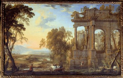 廃墟と牧童のいる風景 ピエール・パテル・ザ・ペール（1605-1676）の絵画 17世紀 日0.53x0.83m 作： Pierre Patel