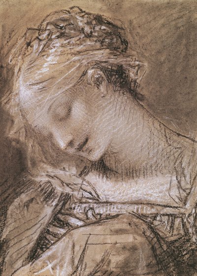 聖母の頭（紙に木炭と白いチョーク） 作： Pierre Paul Prudhon