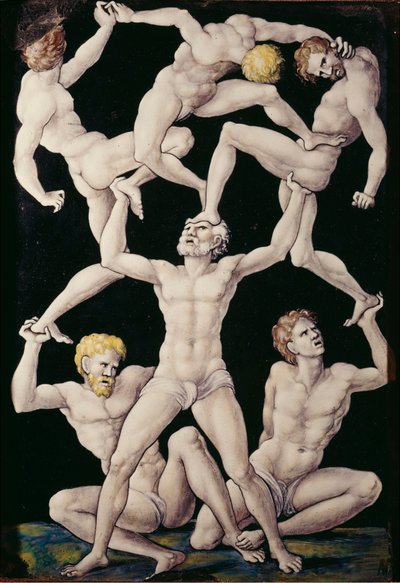 アクロバット付きプラーク、1550年頃（銅にエナメルを塗った） 作： Pierre Penicaud