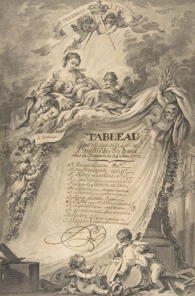 フランソワ・ブーシェにちなんで、ボルドーのフリーメーソンの卒業証書、1766年。 作： Pierre Philippe Choffard