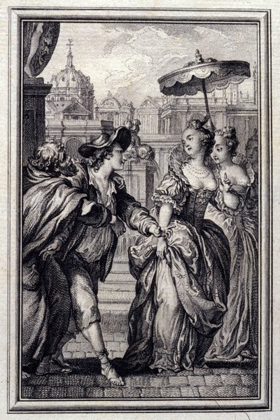 Les Oies du Pere Philippe - Jean La Fontaineの "Tales et nouvelles en vers "の中で。1776.イラスト：P.P.Choffard 作： Pierre Philippe Choffard
