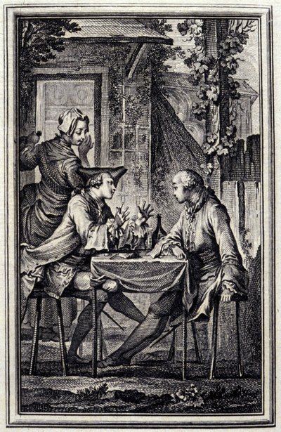 耳かきやムール貝のラッコ入れ。ジャン・ド・ラ・フォンテーヌの「Tales et nouvelles en vers」（アムステルダム、1776年）の中で、P.P.Choffardが描いています。 作： Pierre Philippe Choffard