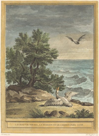 コウモリ、ブッシュ、アヒル 作： Pierre Philippe Choffard after Jean Baptiste Oudry