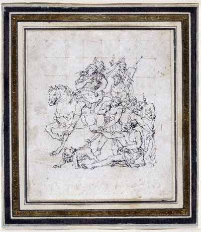 ピエール・ピュジェ（1620-1694）による「アレクサンドルとディオゲネス」の準備図（紙にインク、ペン） 作： Pierre Puget