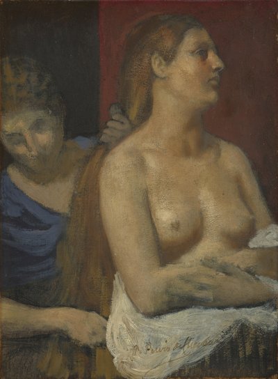 女の髪をとかすメイド、ca。 1883 作： Pierre Puvis de Chavannes