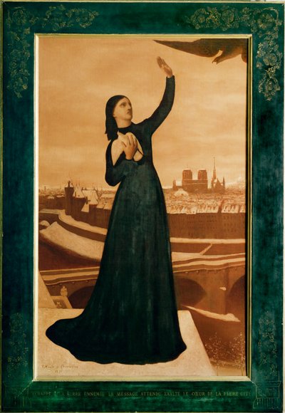 「敵の魔手を逃れ、待ち望まれたメッセージが誇り高き街の心を高揚させる」（油絵） 作： Pierre Puvis de Chavannes