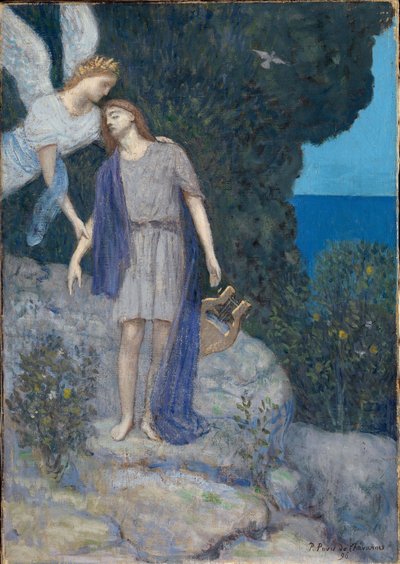 「詩人と彼のミューズ」ピエール・ピュビス・ド・シャヴァンヌ（1824-1898）による絵画、1896年国立美術館、オスロノルウェー 作： Pierre Puvis de Chavannes