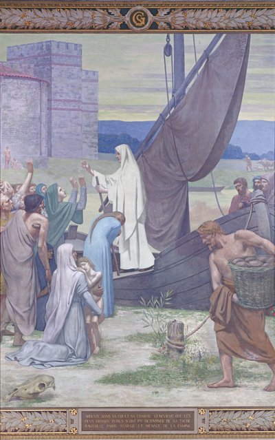 包囲されたパリの街に物資を運ぶ聖ジュヌヴィエーヴ（フレスコ画 作： Pierre Puvis de Chavannes