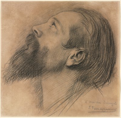 サント・ジュヌヴィエーヴのフリーズのための習作（黒チョークに白チョークのタッチ） 作： Pierre Puvis de Chavannes