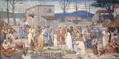 聖ジュヌヴィエーヴの子供時代、1874 作： Pierre Puvis de Chavannes