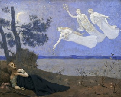 夢：彼の眠りの中で彼は愛、栄光と富が彼に現れるのを見ました、キャンバスに1883年の油） 作： Pierre Puvis de Chavannes