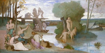 1864年頃の川（紙に油彩、キャンバスに敷設） 作： Pierre Puvis de Chavannes