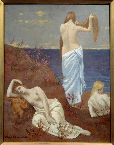 海辺の若い娘たち ピエール・ピュヴィス・ド・シャヴァンヌ（1824-1898）による絵画 1879年 油彩・キャンバス 寸評0.61x0.47 m パリ、オルセー美術館 作： Pierre Puvis de Chavannes