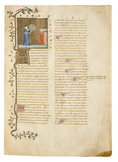 1390年頃のジャンコルベションのフランス語訳におけるイギリス人バーソロミューによる「物性」のページ 作： Pierre Remiet