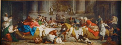 シモンの家での食事。シモンの家での食事。マルタはキリストの足に油を注ぎ、髪で乾かす。 作： Pierre Subleyras
