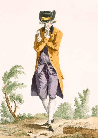 デュパンが彫刻した、ブルジョワの若き演技の学生、「Galeries des Modes et Costumes Francais」c.1778-87の22番プレート 作： Pierre Thomas Le Clerc