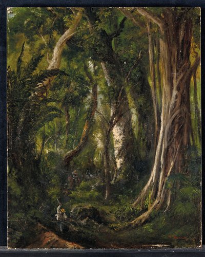 キューバの森の旅人（パネルに油彩） 作： Pierre Toussaint Frédéric Mialhe