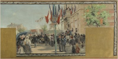バニョレ市庁舎のスケッチ：夏。ロジエールの戴冠式の日のバニョレ祭り 作： Pierre Vauthier