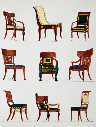 領事館時代の肘掛け椅子、イラスト（「Collection de meubles et objects de gout（家具と趣味の品々のコレクション）」より 作： Pierre de La Mesangere