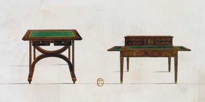 ライティング・テーブルとライティング・デスク、プレート436、「Collection de meubles et objects de gout（家具と嗜好品のコレクション）」のイラスト 作： Pierre de La Mesangere