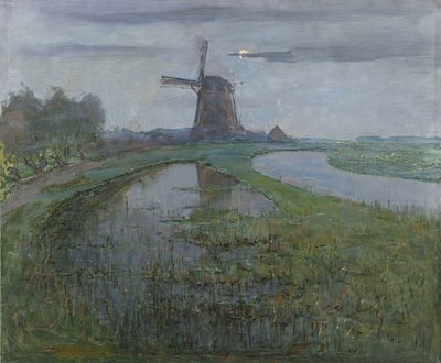 ムーンライトによるガイン川沿いのオーストツィゼ ミル 作： Piet Mondriaan (signed by artist)