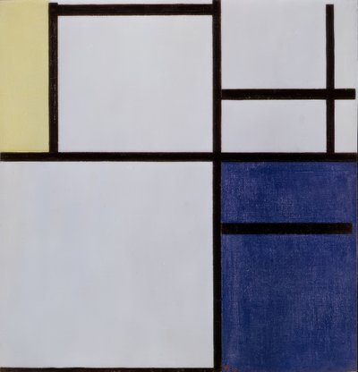 ホワイト、グレー、イエロー、ブルー 作： Piet Mondrian