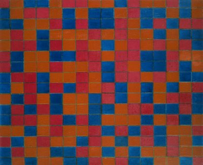 暗い色で構成されたチェッカーボード 作： Piet Mondrian