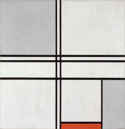 構図（1号）灰赤 作： Piet Mondrian