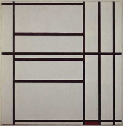 コンポジションNo.1 グレーとレッドを使った作品 1938-1939年（油彩・キャンバス・木の支持体にマウントされています。 作： Piet Mondrian