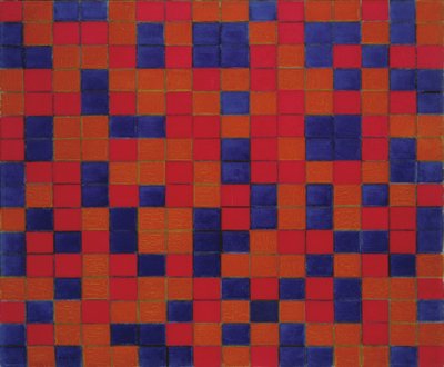 グリッド8を使用したコンポジション：暗い色のチェッカーボードコンポジション 作： Piet Mondrian