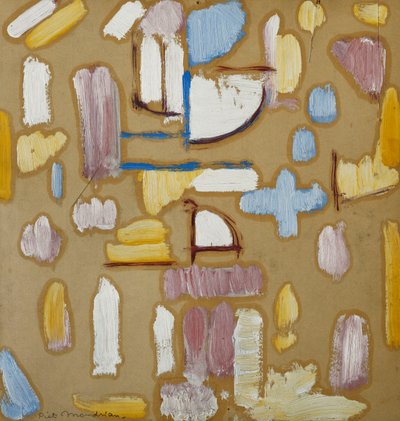 ピンク、ブルー、イエロー、ホワイトのコンポジション（教会のファサード）、1912年頃（油彩） 作： Piet Mondrian