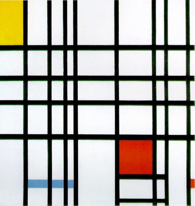 赤、黄、青の構成、1921 作： Piet Mondrian