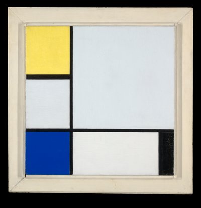 イエロー、ブルー、ブラック、ライトブルーのコンポジション 作： Piet Mondrian