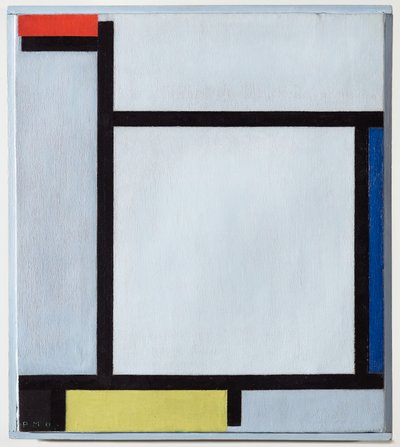 赤、青、黒、黄、灰色の組成、1921 作： Piet Mondrian