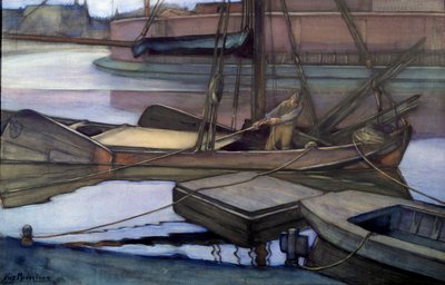 釣りに向けて出発（ゾイデル海）1900年（水彩と木炭） 作： Piet Mondrian