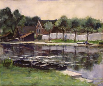 川辺で洗濯物を干す農夫の妻たち 作： Piet Mondrian