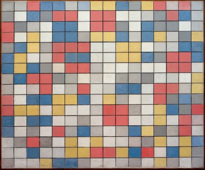 グリッド9の構成。明るい色のチェッカーボード 作： Piet Mondrian