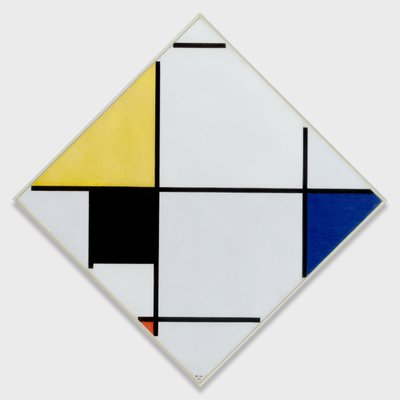 黄色、黒、青、赤、灰色のトローチ組成物、1921 年。 作： Piet Mondrian