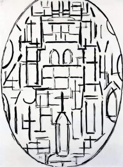 ピエトモンドリアン（1872〜1944）、ドンブルグ教会、1914年。 作： Piet Mondrian