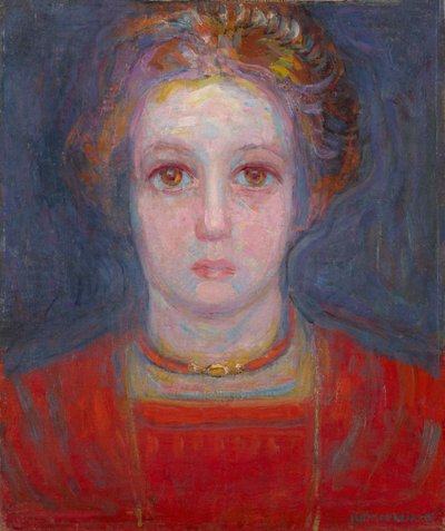赤い服を着た少女の肖像、1908 年。 作： Piet Mondrian