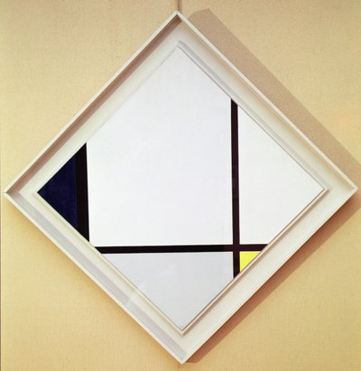 Tableau No I:青・灰・黄の3色の線が入ったロッツェンジ 作： Piet Mondrian