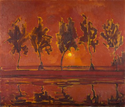 月の昇る1907年のGeinの木。 作： Piet Mondrian
