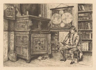 インテリアで読書する男性 作： Piet Verhaert