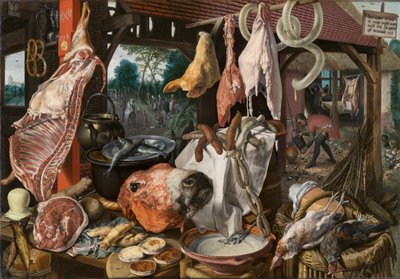 聖家族が施しをする肉屋さん 作： Pieter Aertsen