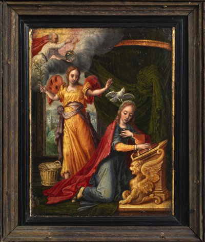 受胎告知（長方形）：詳細、1530年頃（パネルにペイント 作： Pieter Aertsen