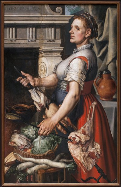 料理人。ピーテル・アエルツェン（1507年または1508年～1575年）による絵画、木に油彩 作： Pieter Aertsen