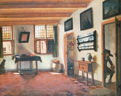 オランダの家の内部 1670年頃 ピーテル・ヤンセン・エリンガ（1623-1683）の絵 48x60cm 作： Pieter Janssens
